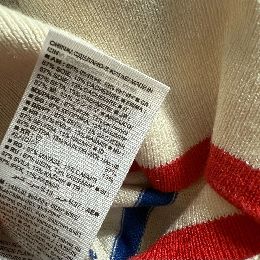 Banana Republic Blue and Cream Striped Crewneck Sweater with a Fun Pop of Red - Picture 7 of 8